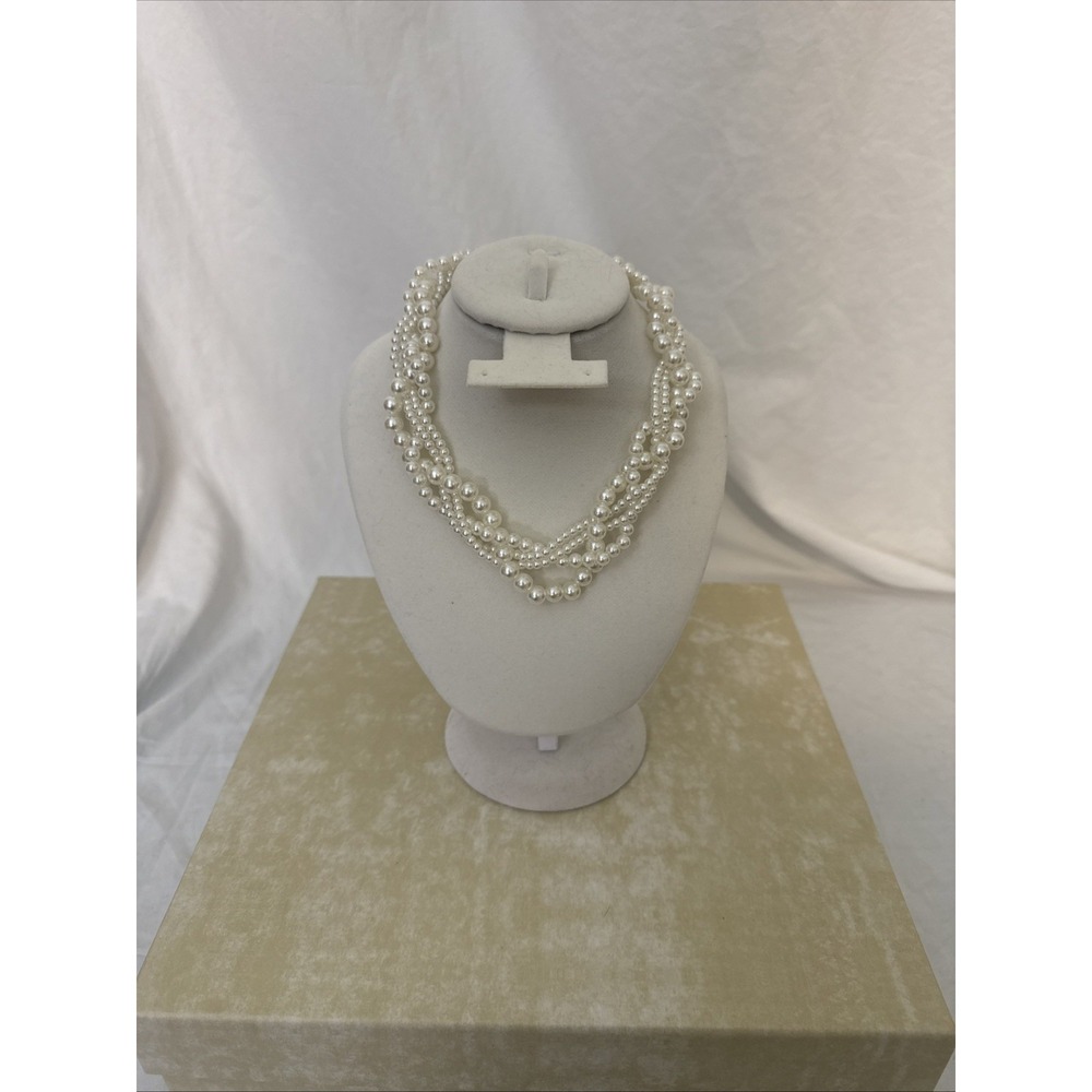 Costume/ Faux Vintage 90s Four Strand Faux Pearl Necklace 18" Layered Statement